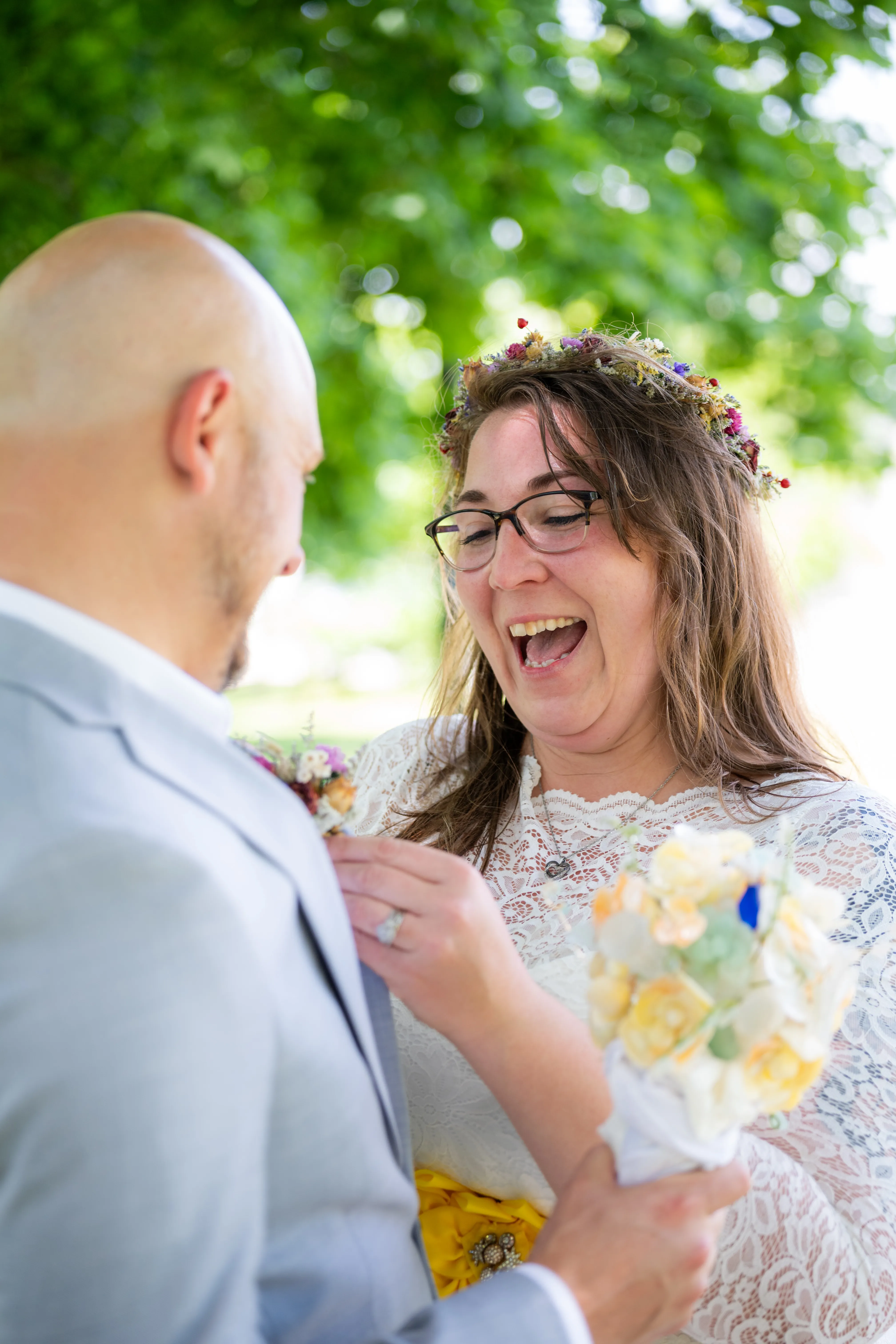 A groom smiling